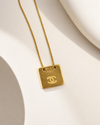 Gold-Tone Square Pendant Necklace with Interlocking Monogram