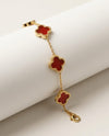 Gold-Tone Chain Bracelet with Red Clover Motifs