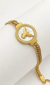 Gold-Tone Woven Chain Bracelet with Pearlescent Bird Motif Medallion - Zuni Accessories